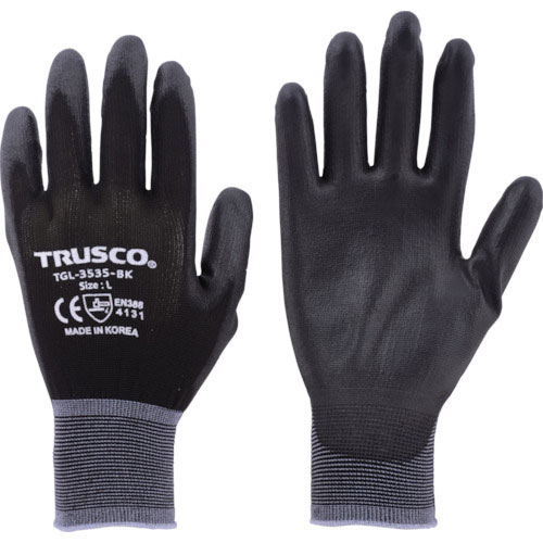ＴＲＵＳＣＯ　カラーナイロン手袋ＰＵ手のひらコート　ブラック　Ｍ＿