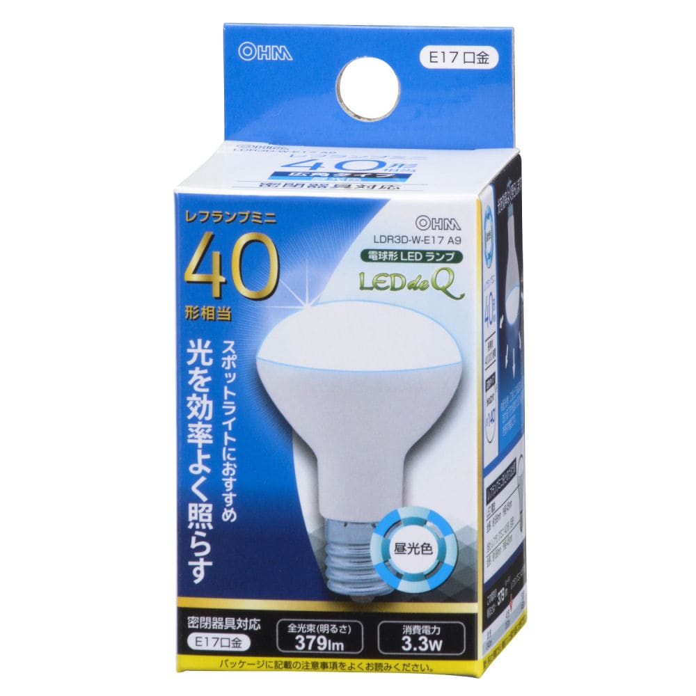 ＬＥＤ電球レフ　４０Ｗ形　Ｅ１７　昼光色　３Ｗ