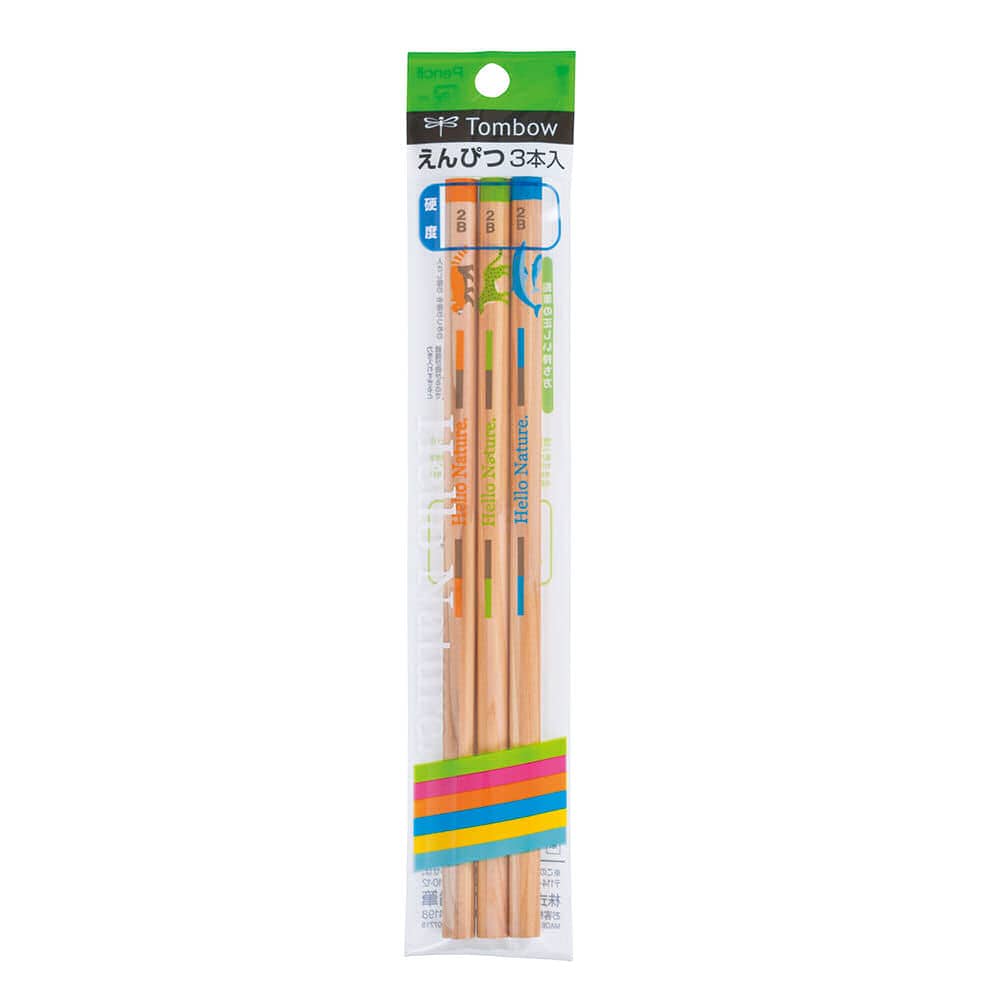 トンボ鉛筆　かきかた鉛筆　ハローネイチャー　２Ｂ　３本パック
