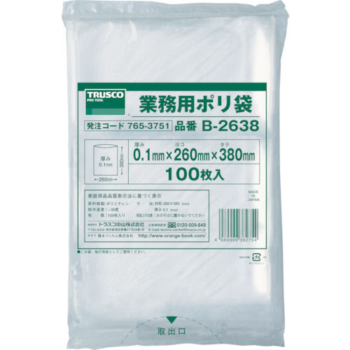 TRUSCO 厚手ポリ袋 縦380X横260Xt0_