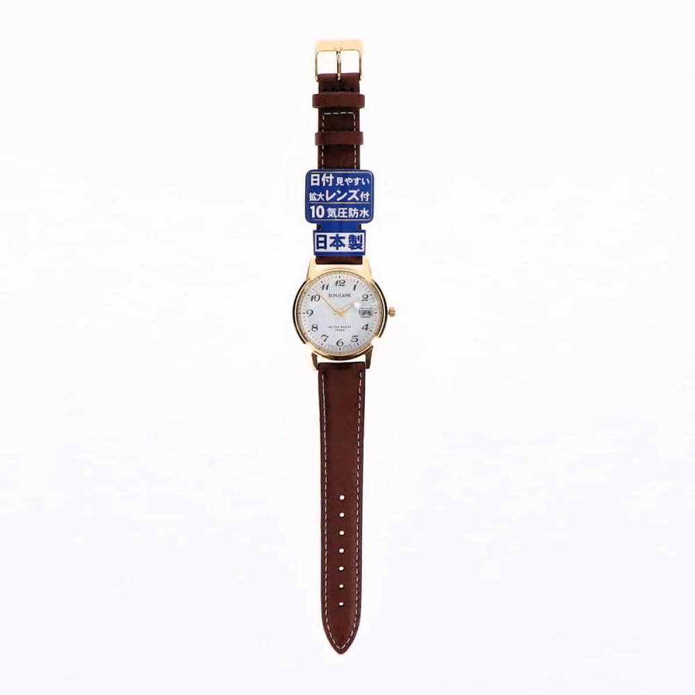 サンフレイム　アナログ腕時計　１０気圧防水　革ベルト　ホワイト　ＭＪＧ－Ｄ０９－ＢＲ