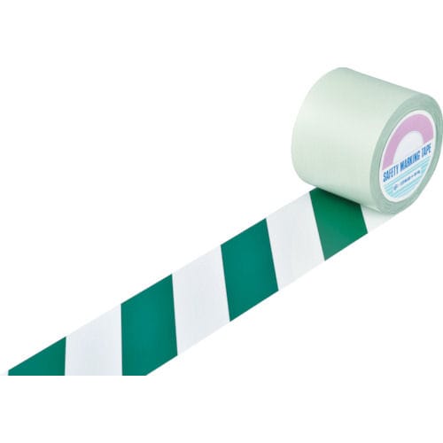 緑十字　ガードテープ（ラインテープ）　白／緑（トラ柄）　１００ｍｍ幅×１００ｍ＿