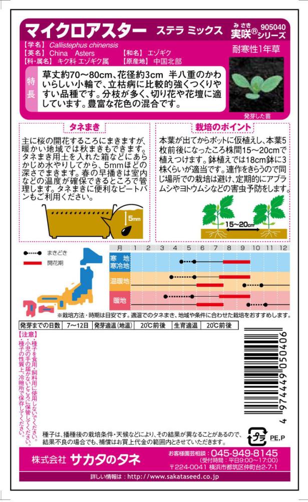 アスター種子　マイクロアスター　ステラミックス