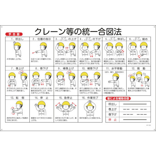 緑十字　クレーン標識　クレーン等の統一合図法　６００×９００ｍｍ　エンビ＿