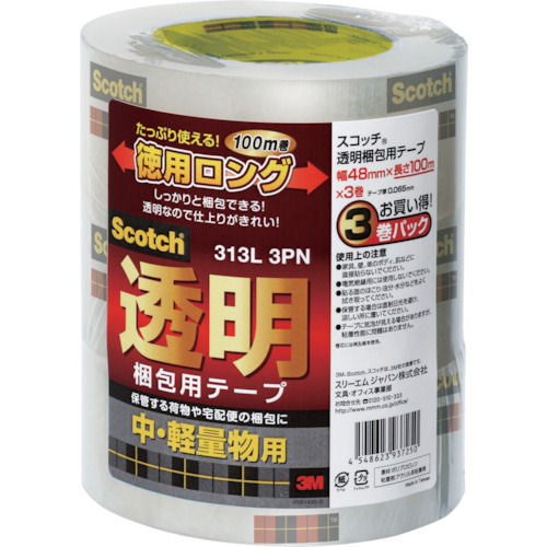 3M 透明梱包用テープ 48mmX100m 3巻パック_