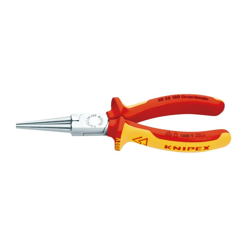 ＫＮＩＰＥＸ　１０００Ｖ　丸口　絶縁ロングノーズプライヤー　１６０ｍｍ　３０３６－１６０