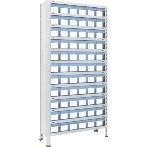TRUSCO 軽量棚 875X300X1800 樹脂引出透明 小X66 ネオグレー_