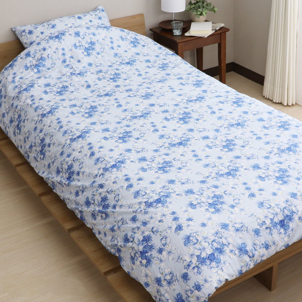 掛布団カバー　ウォーターフラワー　ブルー　シングルロング　１５０×２１０ｃｍ