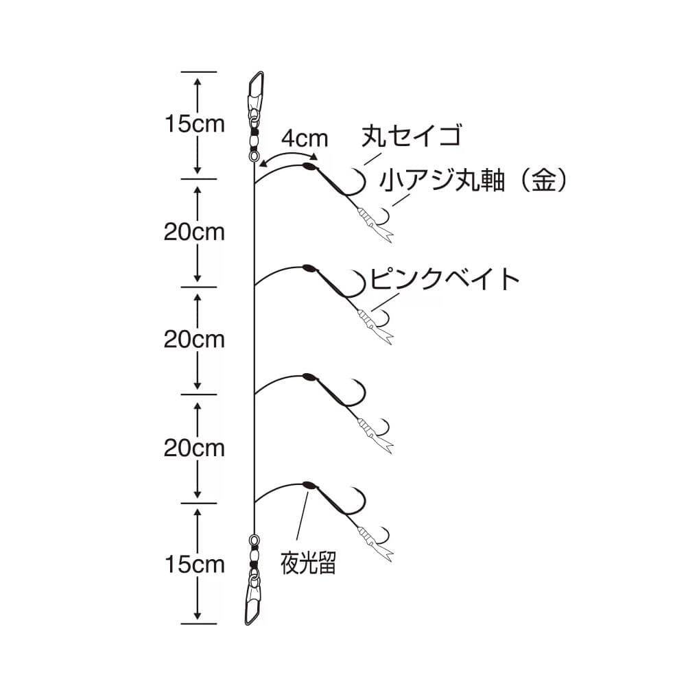 ササメ　うっかりヒラメサビキ　４本鈎　１セット　Ｍ　ピンクベイト　Ｈ－００５