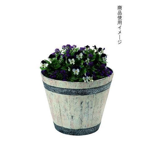 か~るい木樽風ポット ホワイト 直径45×高さ30cm