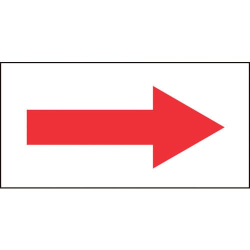 緑十字　配管方向表示ステッカー　→赤矢印　４０×８０ｍｍ　１０枚組　オレフィン＿