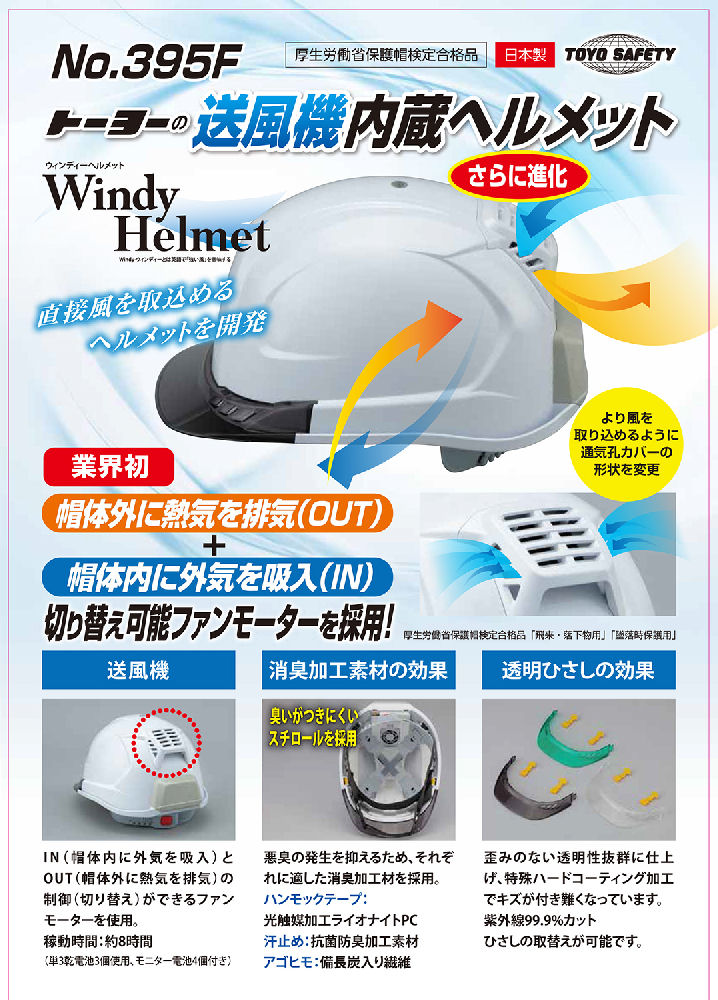 ＴＯＹＯ　送風機内蔵ヘルメット　ＮＯ．３９５Ｆ－Ｓ