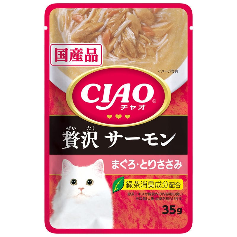 いなば　ＣＩＡＯ（チャオ）　パウチ　贅沢　サーモン　まぐろ・とりささみ　３５ｇ