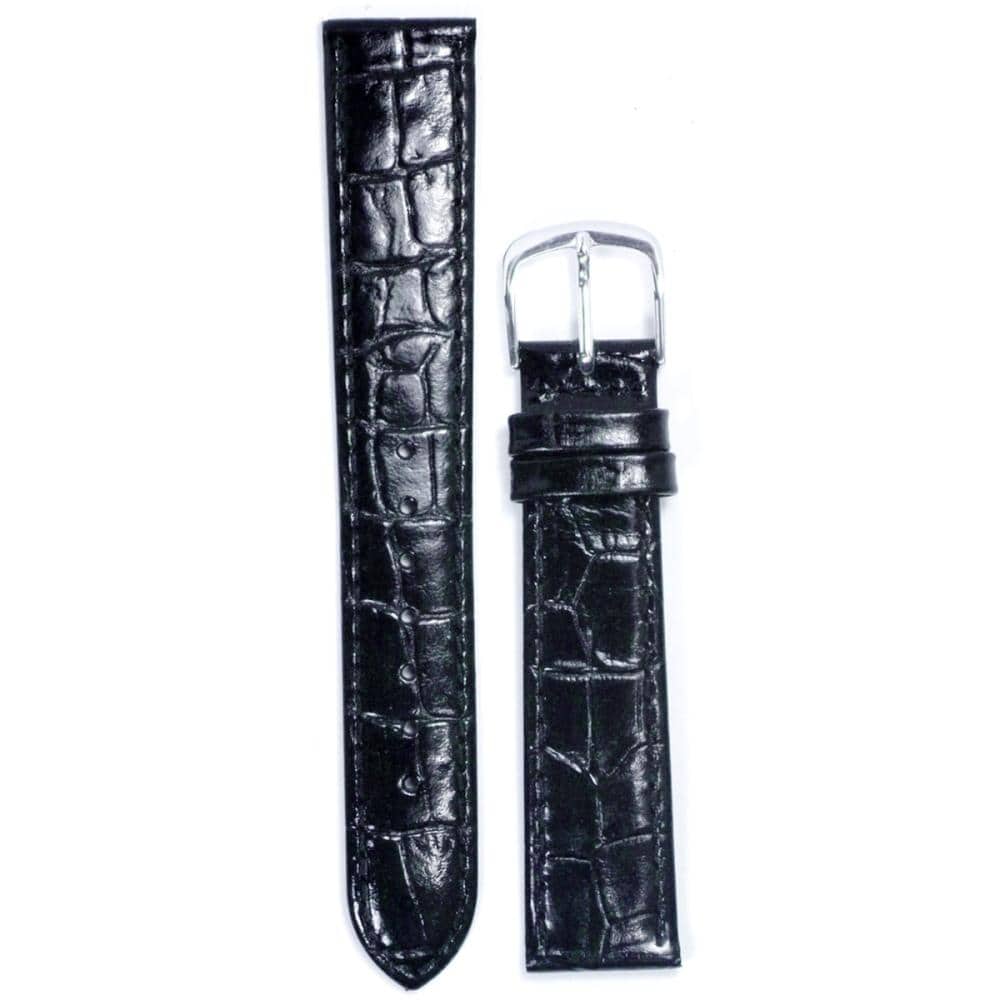 クレファー　腕時計用　皮バンド　牛革　黒　型押しクロコ　１８ｍｍ　Ｌ－８０　ＢＬＣＦ０３１