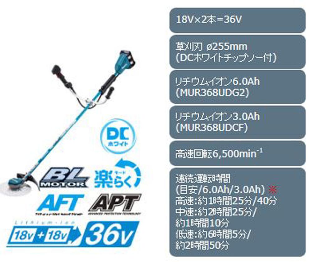 2022モデル 送料無料 マキタ MUR368LDG2 18Vx2=36V 充電式草刈機 ル