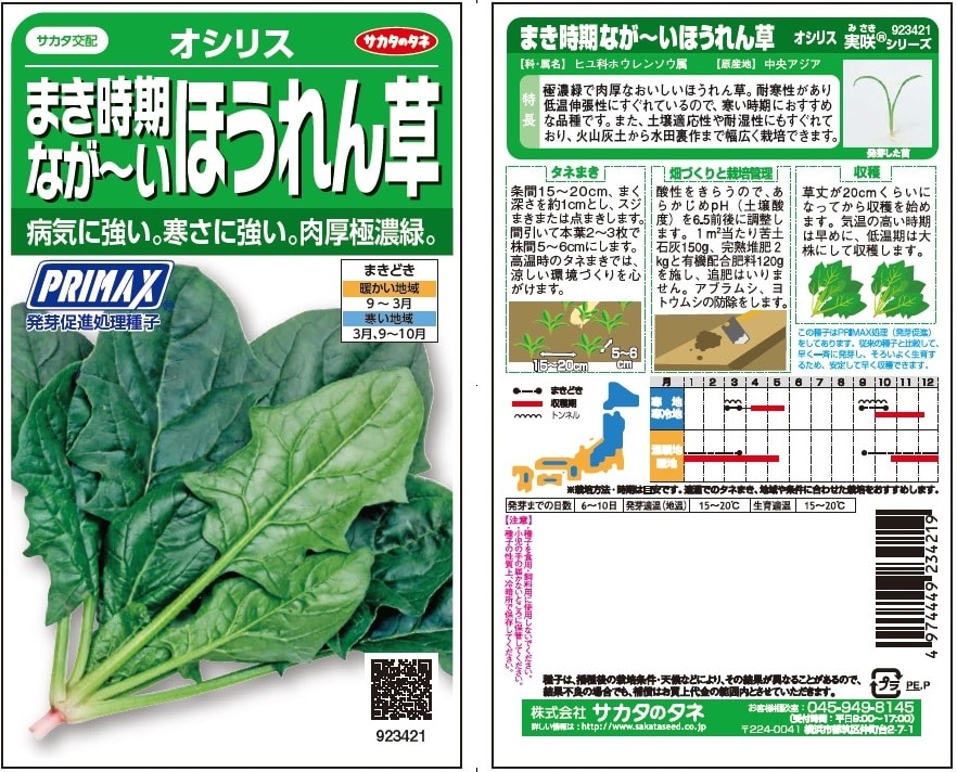蒔き時期ながーいほうれん草オリシス