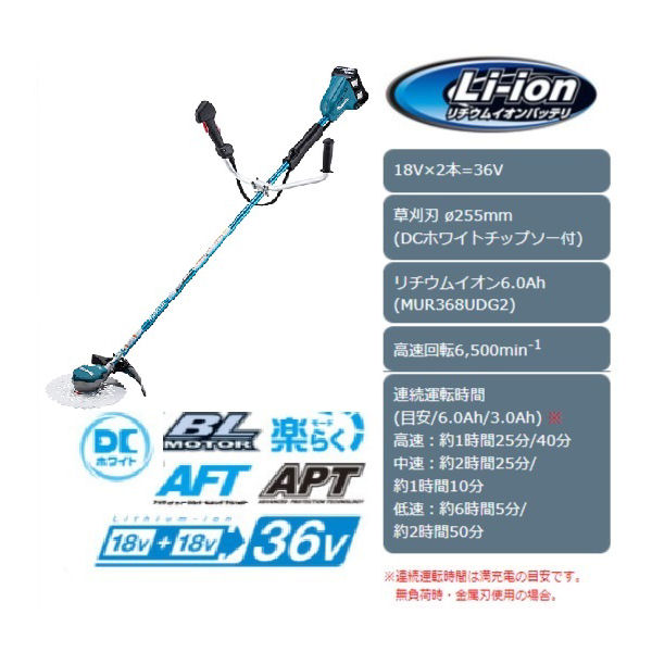 マキタ(Makita) 充電式草刈機 18V×2本 6Ah 非対称