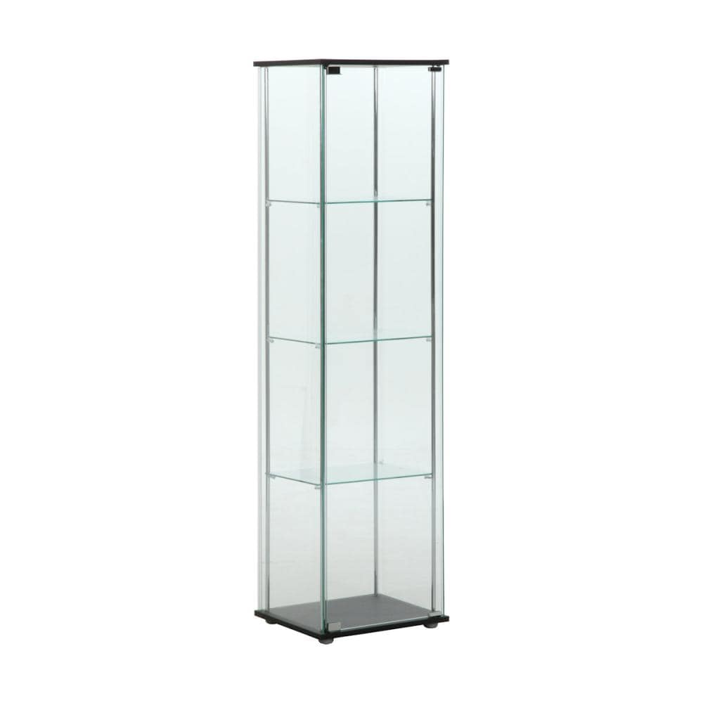 不二貿易　ガラスコレクションケース４段　ブラック　全面ガラス　金属支柱　幅４３×高さ１６２×奥行３７ｃｍ　ＣＤ９６０４７