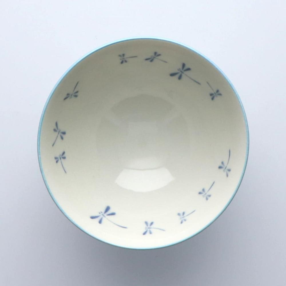 茶碗（大）　水玉とんぼ　青