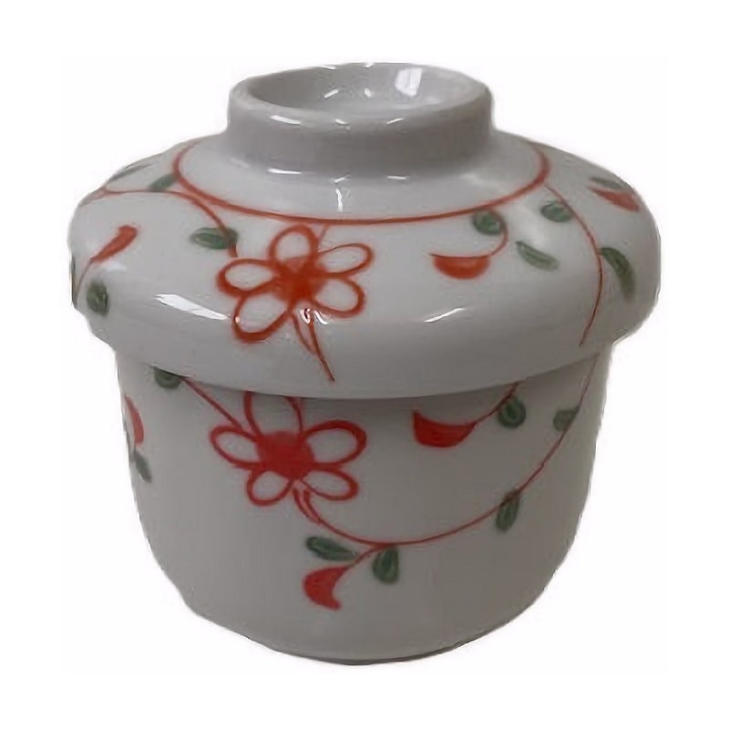 美濃焼　赤絵草花　蒸碗