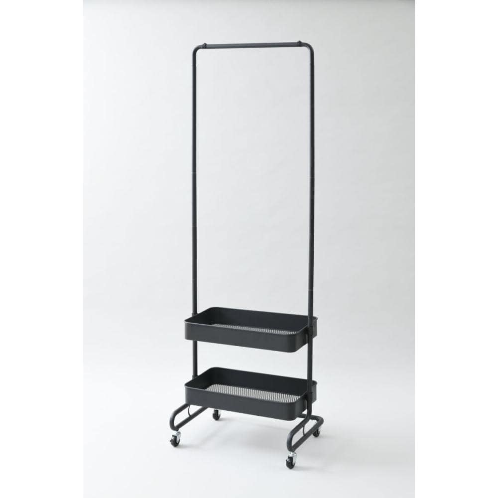 スタイリッシュ収納！ダブルバスケットトローリーハンガーラック