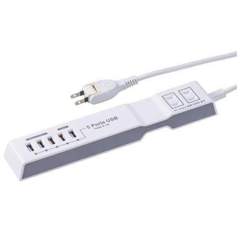USB5個口 5.1A 2口タップ 長さ1.5m