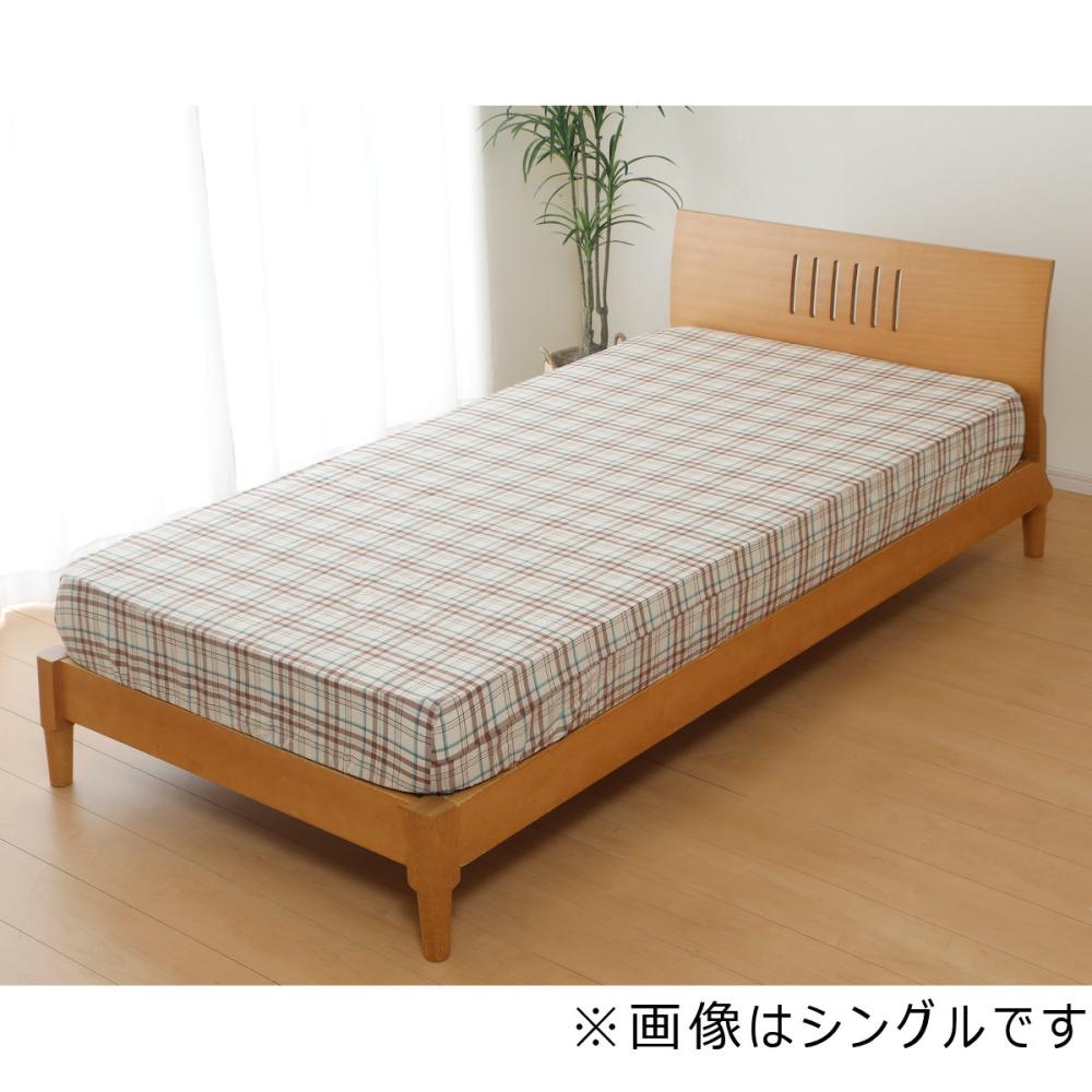 綿先染めボックスシーツ ブラウン セミダブル 120×200×厚み38cm