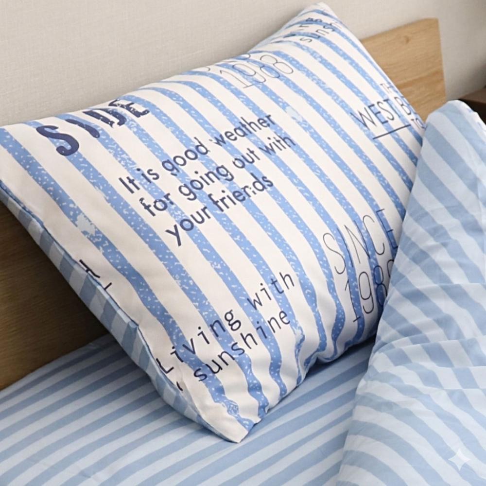 枕カバー　ロゴストライプ　ブルー　４３×６３ｃｍ