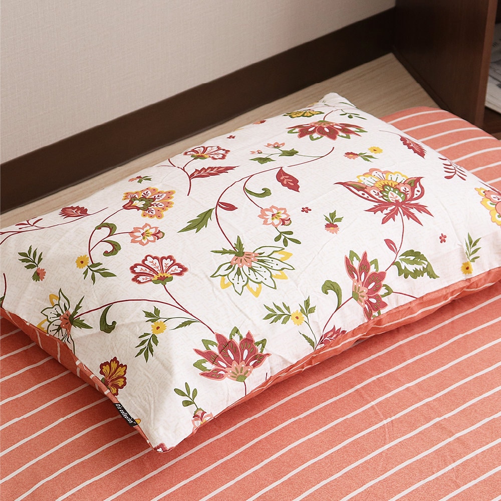 枕カバー　更紗ボーダー　ピンク　４３×６３ｃｍ