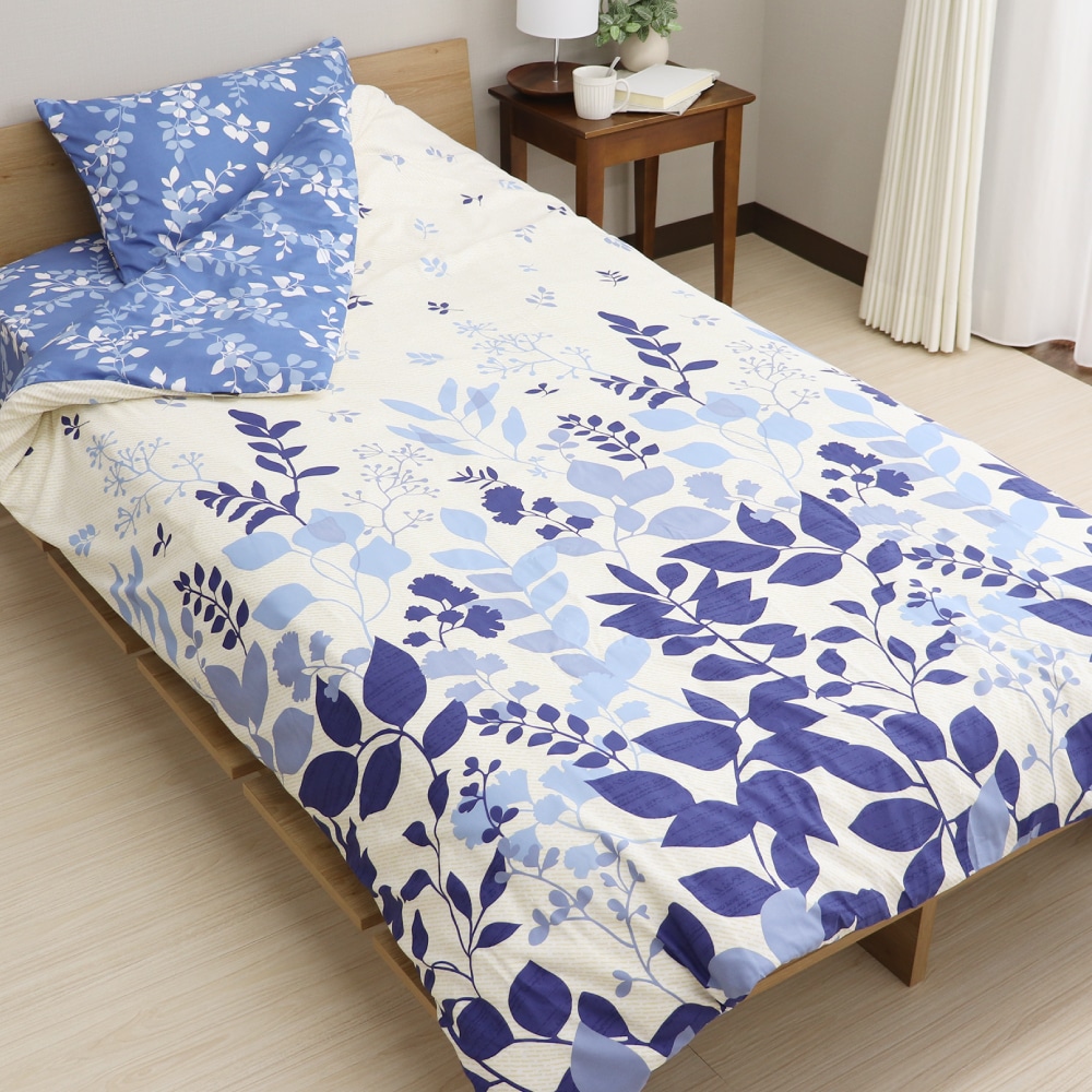 掛布団カバー　リーフ　ネイビー　シングルロング　１５０×２１０ｃｍ