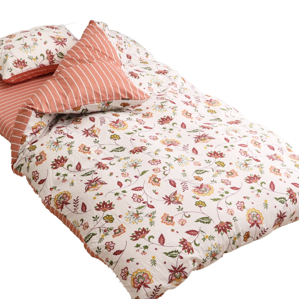 掛布団カバー　更紗ボーダー　ピンク　シングルロング　１５０×２１０ｃｍ