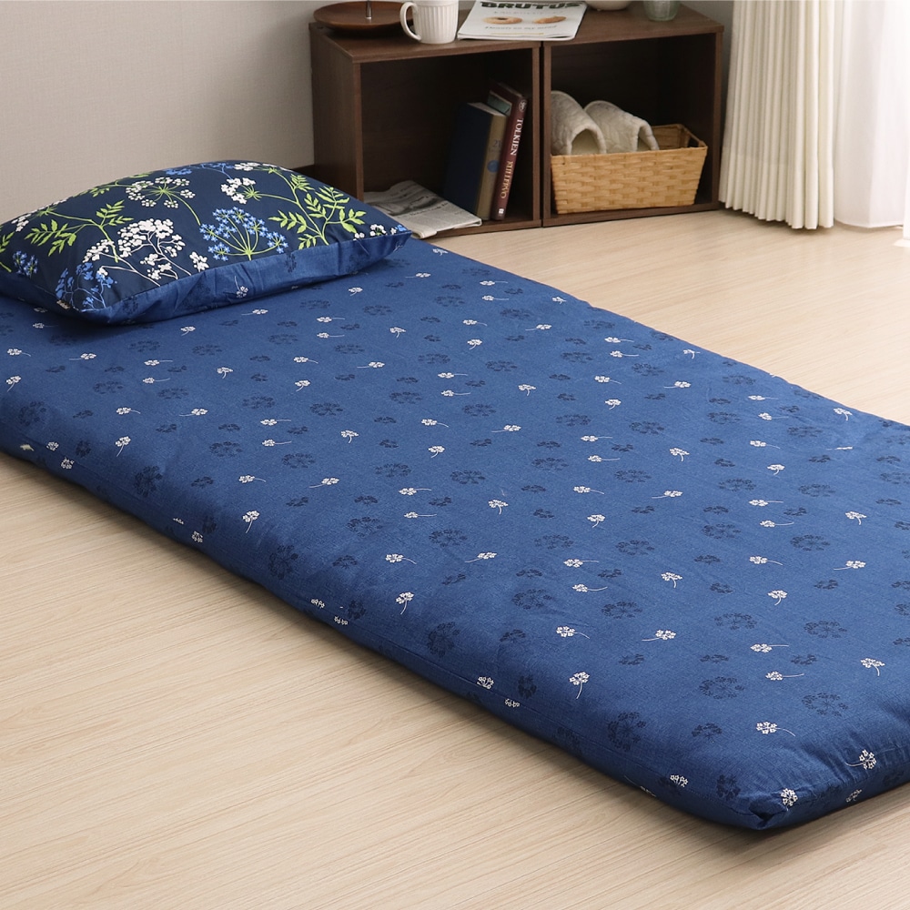 敷布団カバー　クラシカルフラワー　ネイビー　シングルロング　１０５×２１５ｃｍ