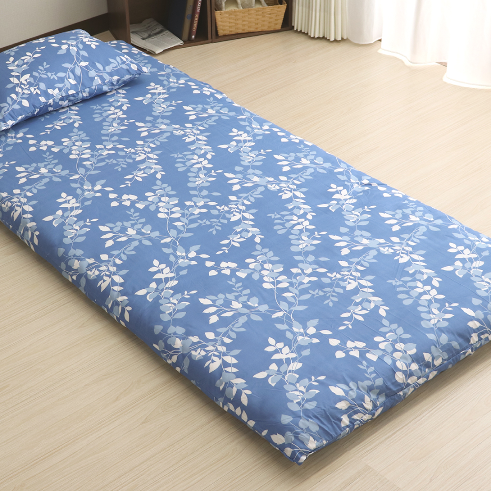 敷布団カバー　リーフ　ネイビー　シングルロング　１０５×２１５ｃｍ