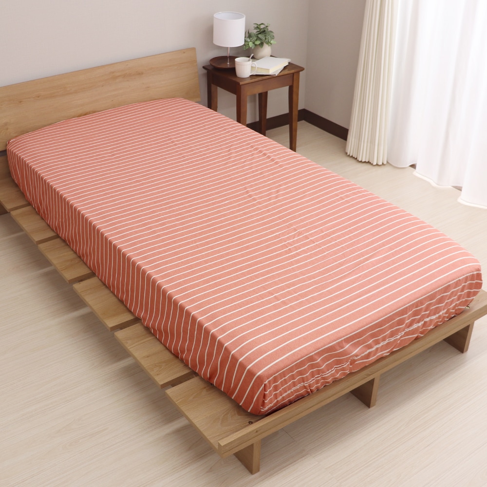 ＢＯＸシーツ　更紗ボーダー　ピンク　シングル　１００×２００×マチ３８ｃｍ