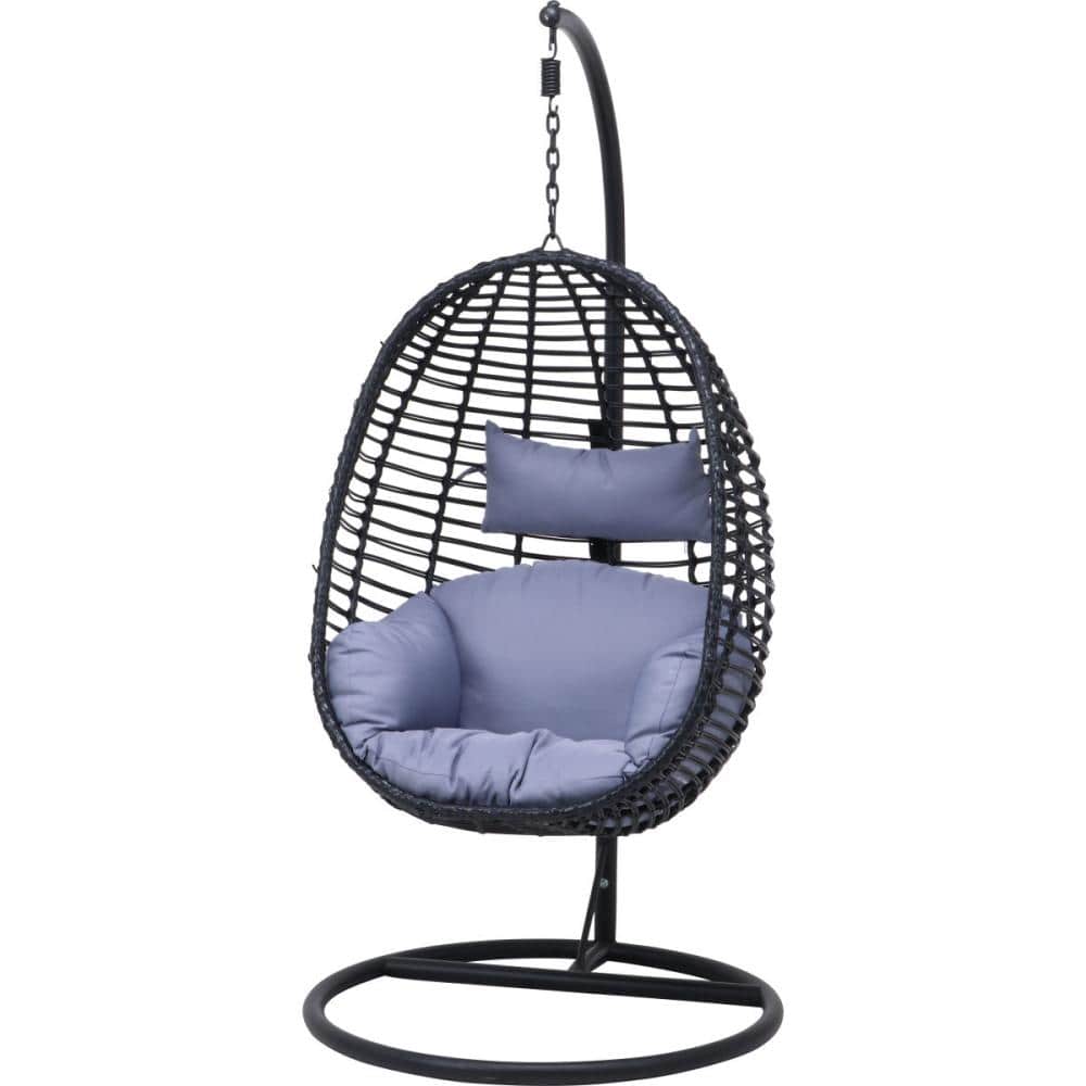 不二貿易　ハンギングチェアー　クッション付き　高さ調節可能　自立式　ブラック　ＪＹＦ１７２２２