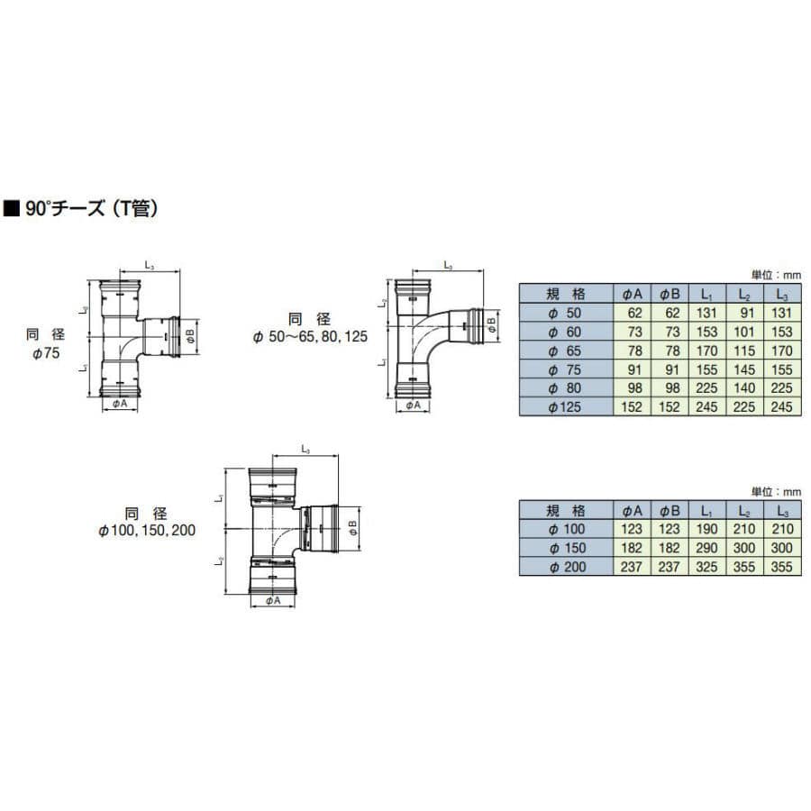 コルゲート管９０°チーズ　ＴＤＷＴ５０