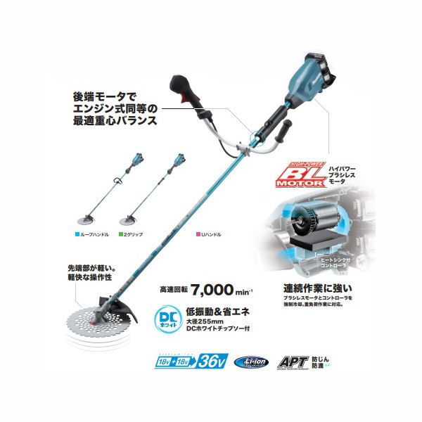 マキタ　充電式草刈機　１８Ｖ×２本　６Ａｈ　ループ　ＭＵＲ３６９ＬＤＧ２