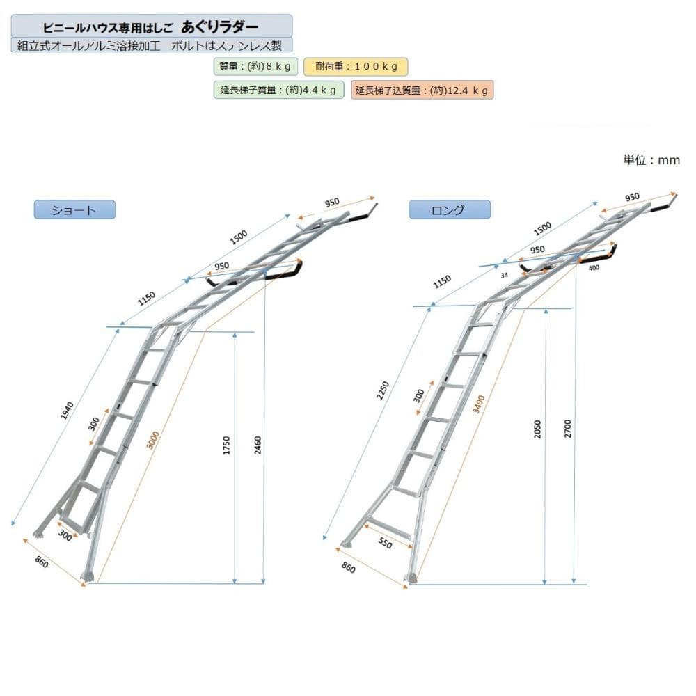 アルミス　ビニールハウス専用はしご　あぐりラダー延長アタッチメント