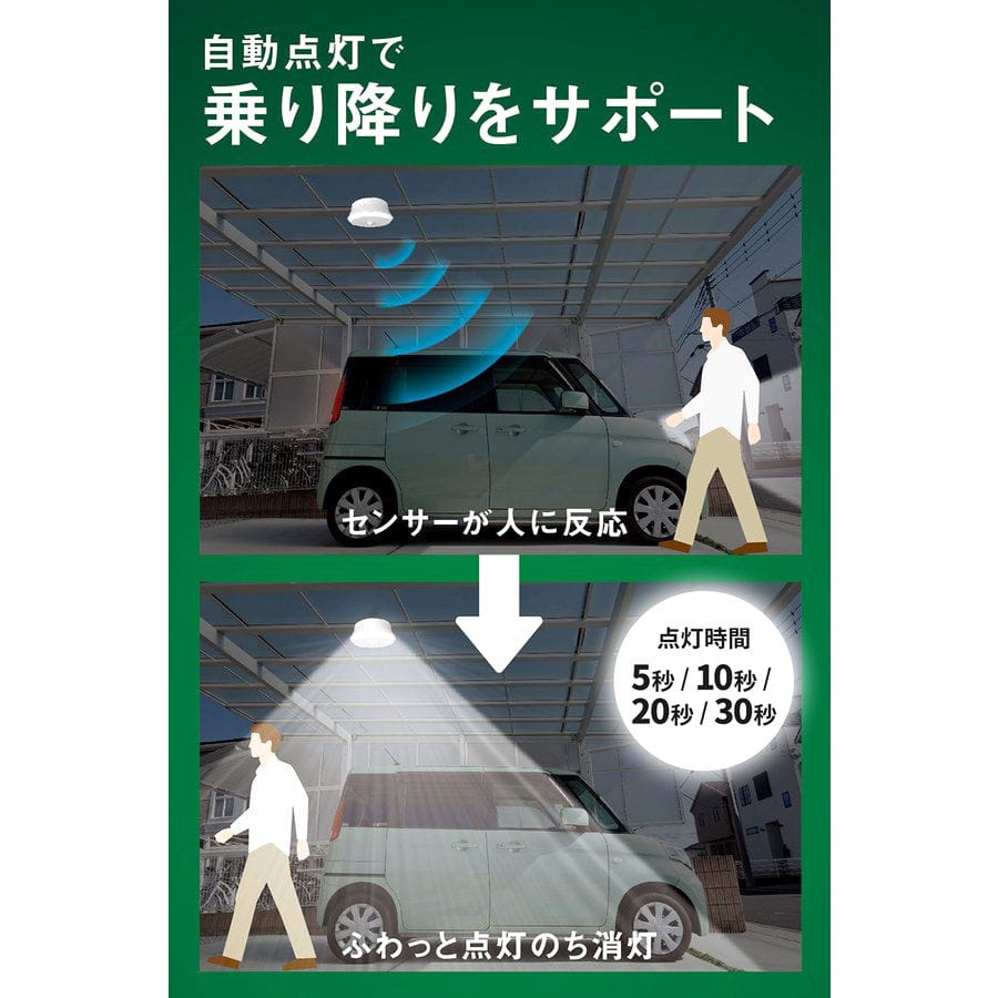 ムサシ　カーポート用乾電池センサーライト　屋外用　ＬＥＤ－１６５