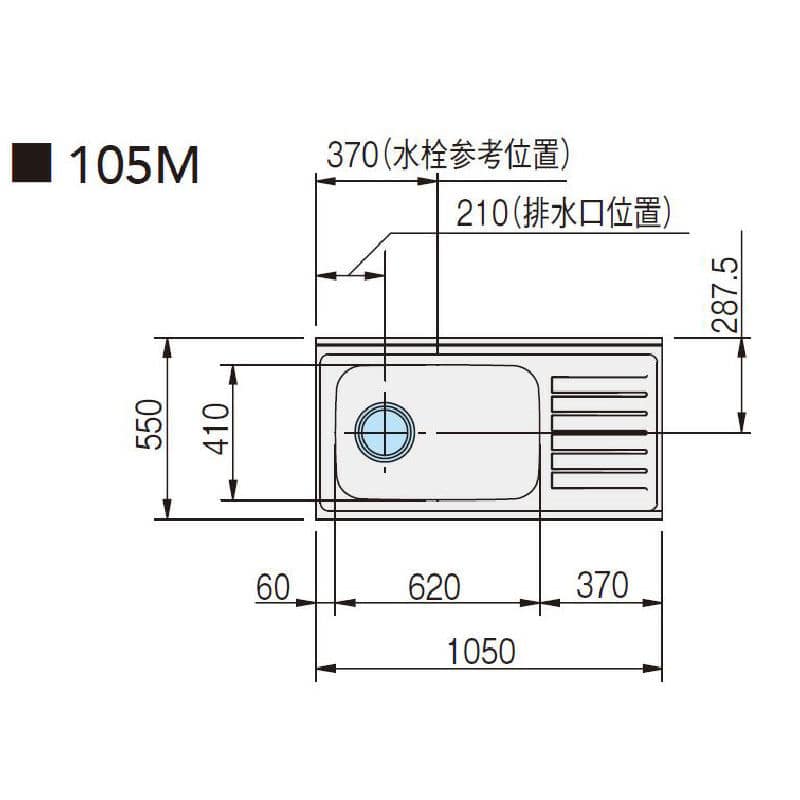 クリナップ　流し台　クリンプレティ　ホワイト　間口１０５ｃｍ　排水口位置：左　ＧＴＳ－１０５ＭＦＬ