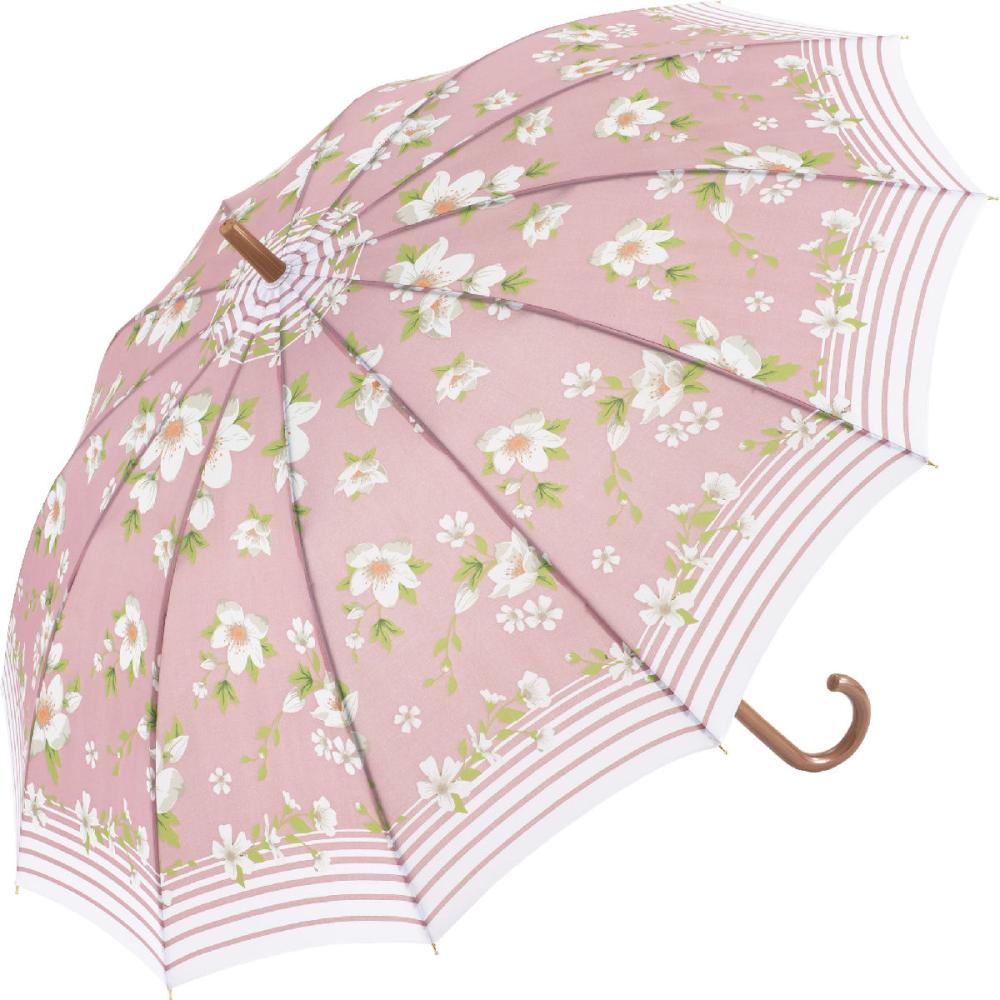婦人５８ｃｍジャンプ傘　１２本骨　カジュアルフラワー　ピンク