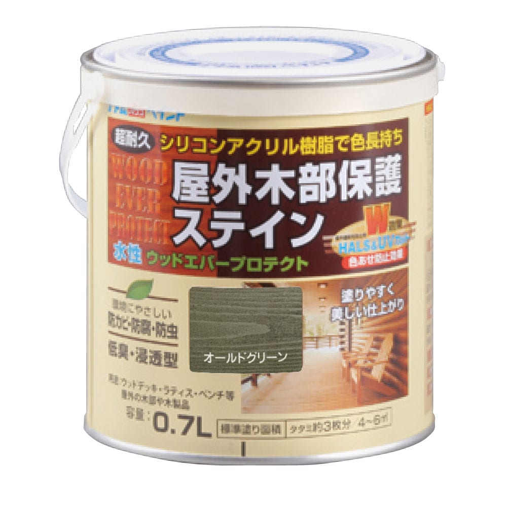 アトムハウスペイント ウッドエバープロテクト 水性 木部保護塗料 (木部着色塗料) オールドグリーン 0.7L