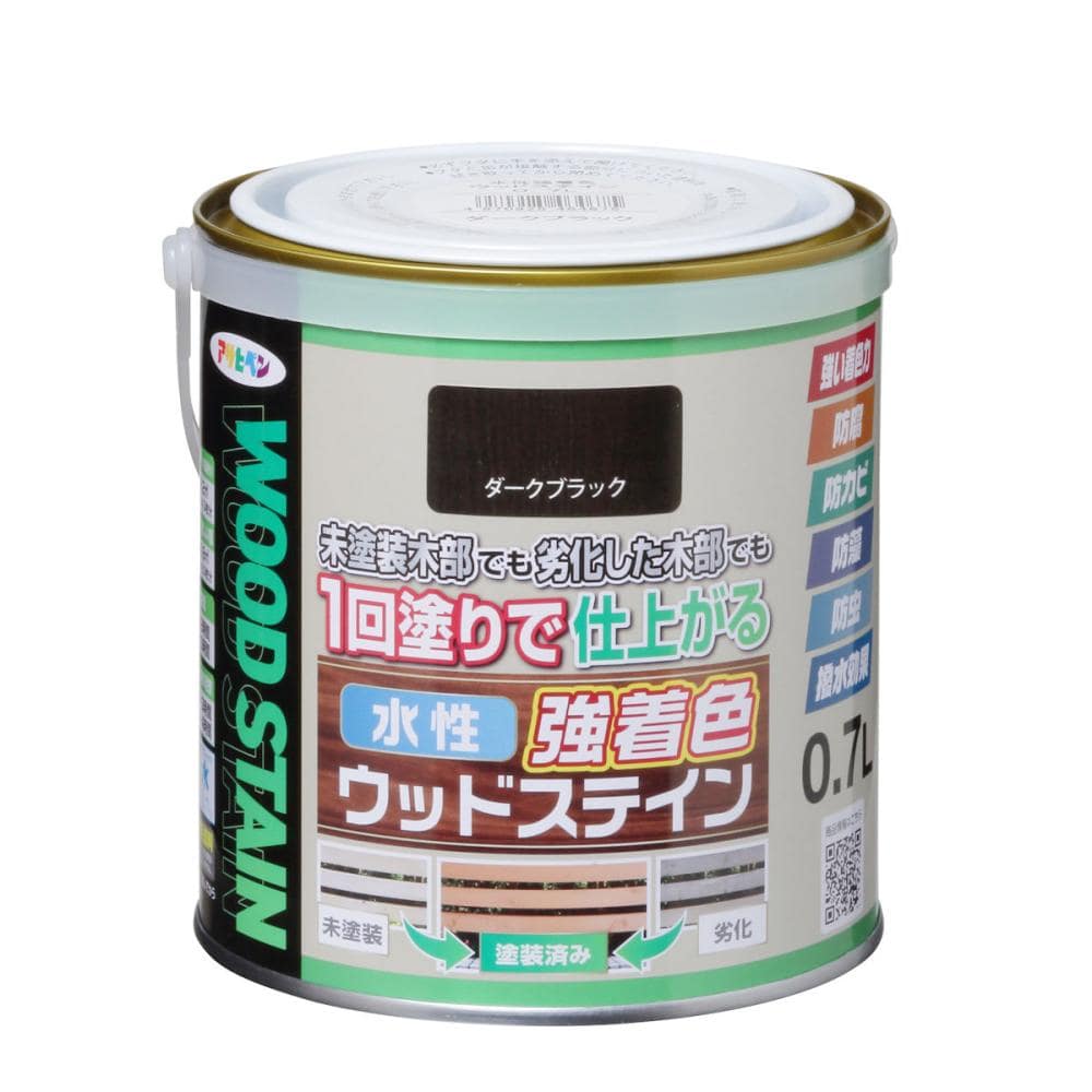 アサヒペン 水性強着色ウッドステイン ダークブラック 0.7L
