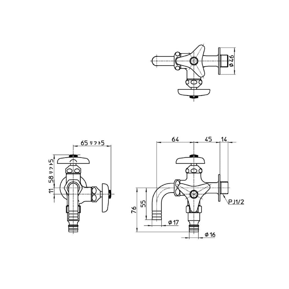 ＳＡＮＥＩ（サンエイ）　散水用二口横水栓　散水ホースとワンタッチ接続　Ｆ１２６Ｋ－１３