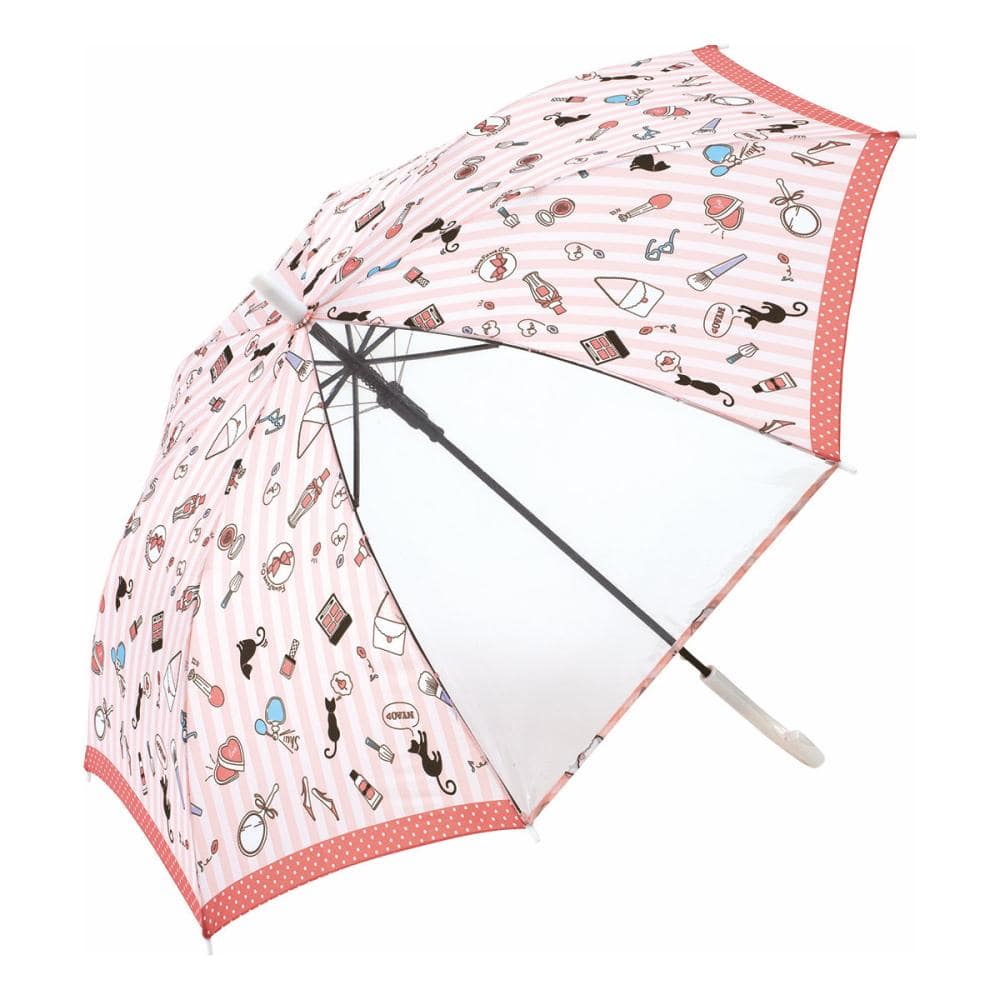 学童傘　５５ｃｍ　ジャンプ式　グラス骨　メイクアップ　ピンク