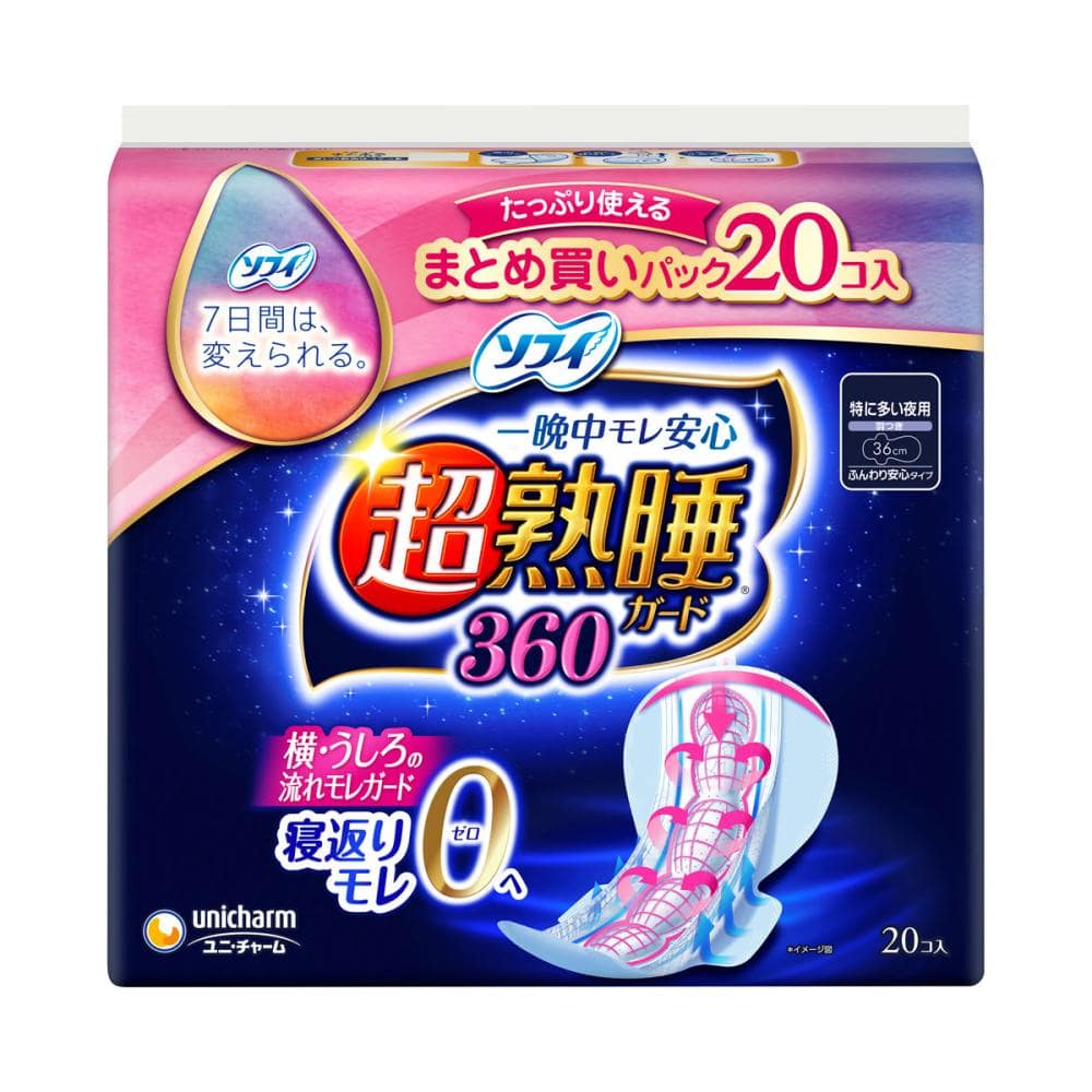 ユニ・チャーム ソフィ 超熟睡ガード 特に多い夜用 360 羽つき 20枚入り