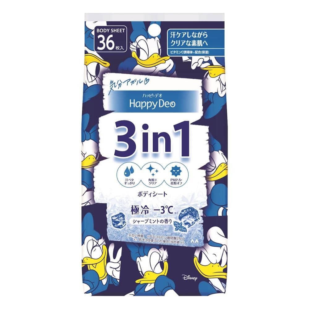 マンダム　ハッピーデオ　３ｉｎ１　ボディシート　極冷　シャープミントの香り　３６枚入り