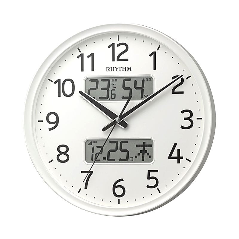 リズム時計　温湿度計付き電波掛け時計　白　フィットウェーブリブ　８ＦＹＡ０３ＳＲ０３