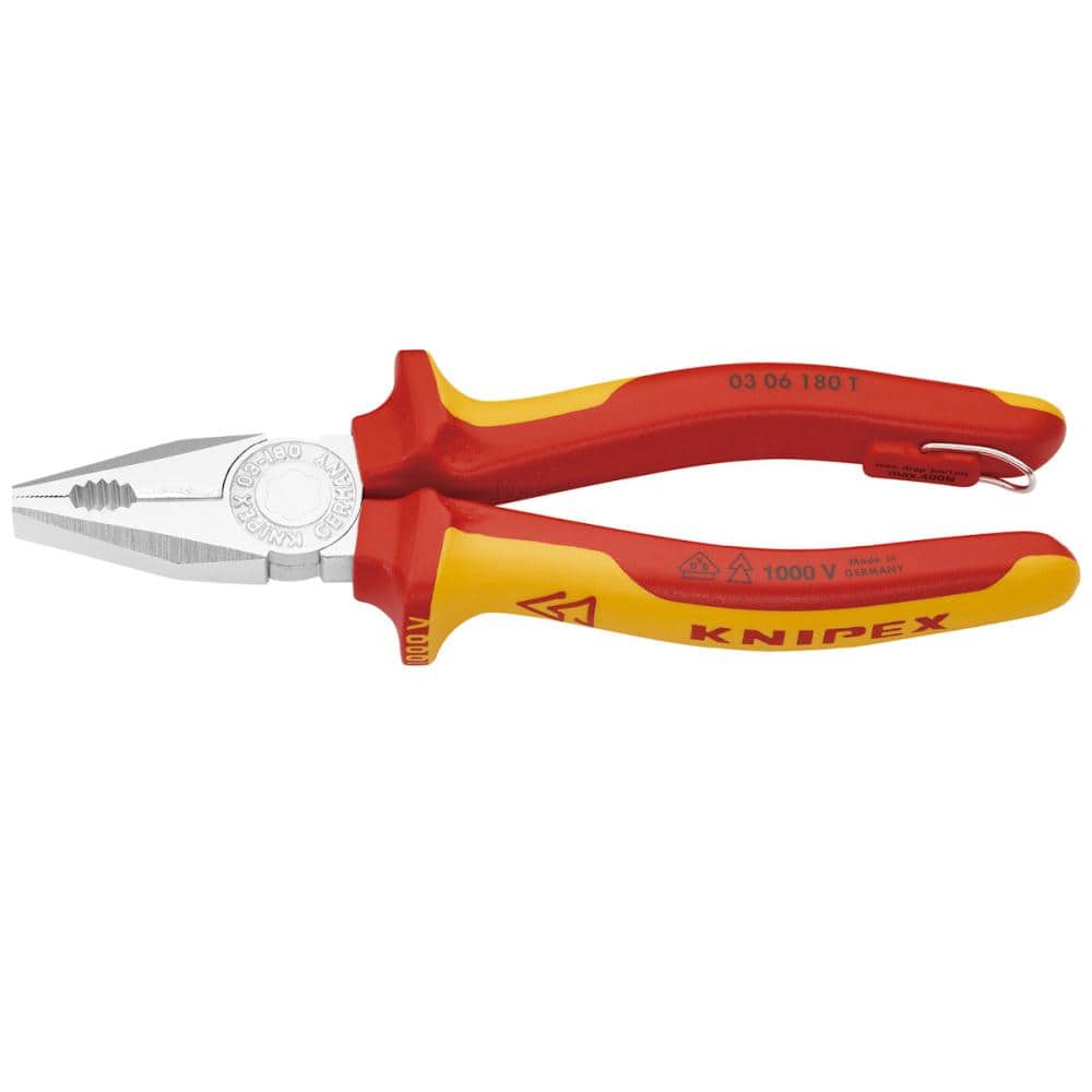 ＫＮＩＰＥＸ（クニペックス）　１０００Ｖ　落下防止付　絶縁ペンチ　１８０ｍｍ　０３０６－１８０ＴＢＫ