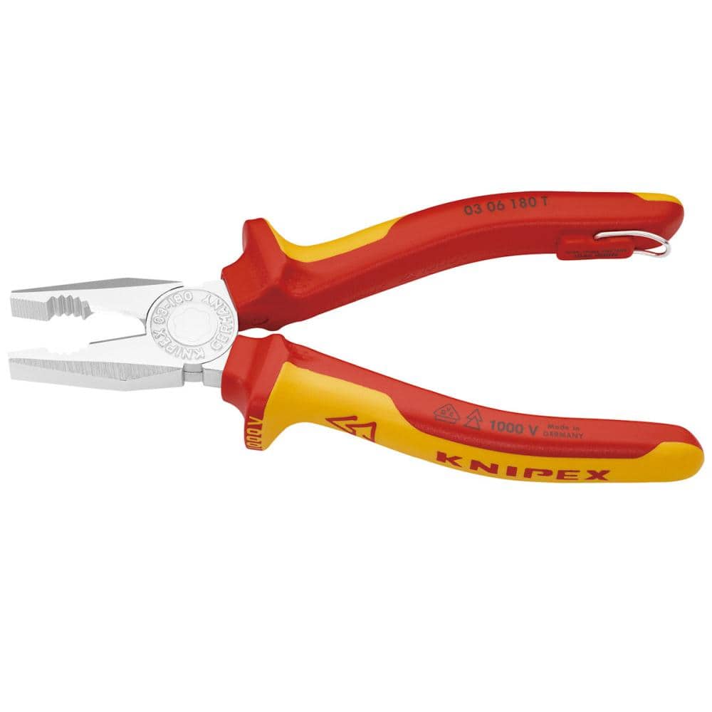 ＫＮＩＰＥＸ（クニペックス）　１０００Ｖ　落下防止付　絶縁ペンチ　１８０ｍｍ　０３０６－１８０ＴＢＫ